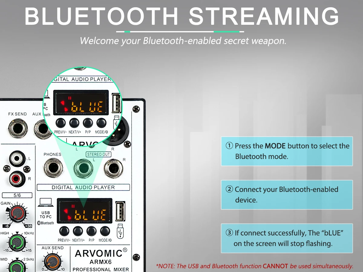 Professional 6-Channel DJ Audio Mixer with USB Interface, Bluetooth, 16 DSP Effects, 3-Band EQ, and Portable Design (ARMX-6) 4 kf Sb65c7cc5b1b846f490615b1863f88c03O