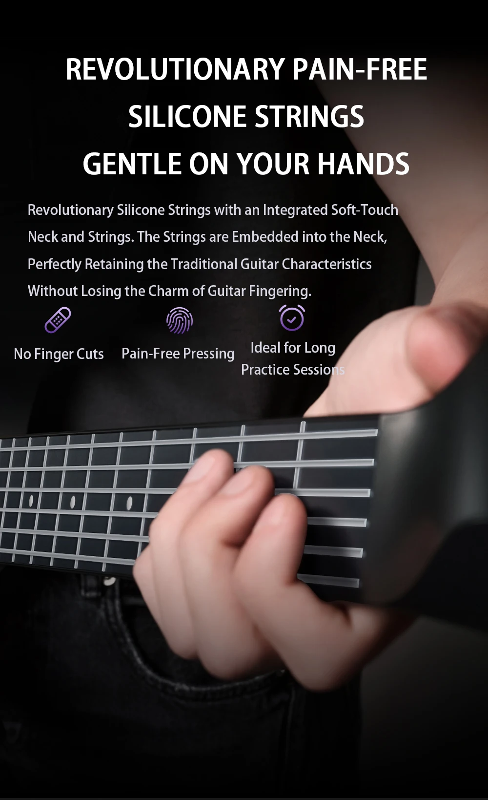 AeroBand Detachable Electric Guitar with Pain-Free Silicone Strings - 9 Sound Styles, Acoustic Bass Mic Port Included 8 kf Sced903030ea249d2827790362b01c796i