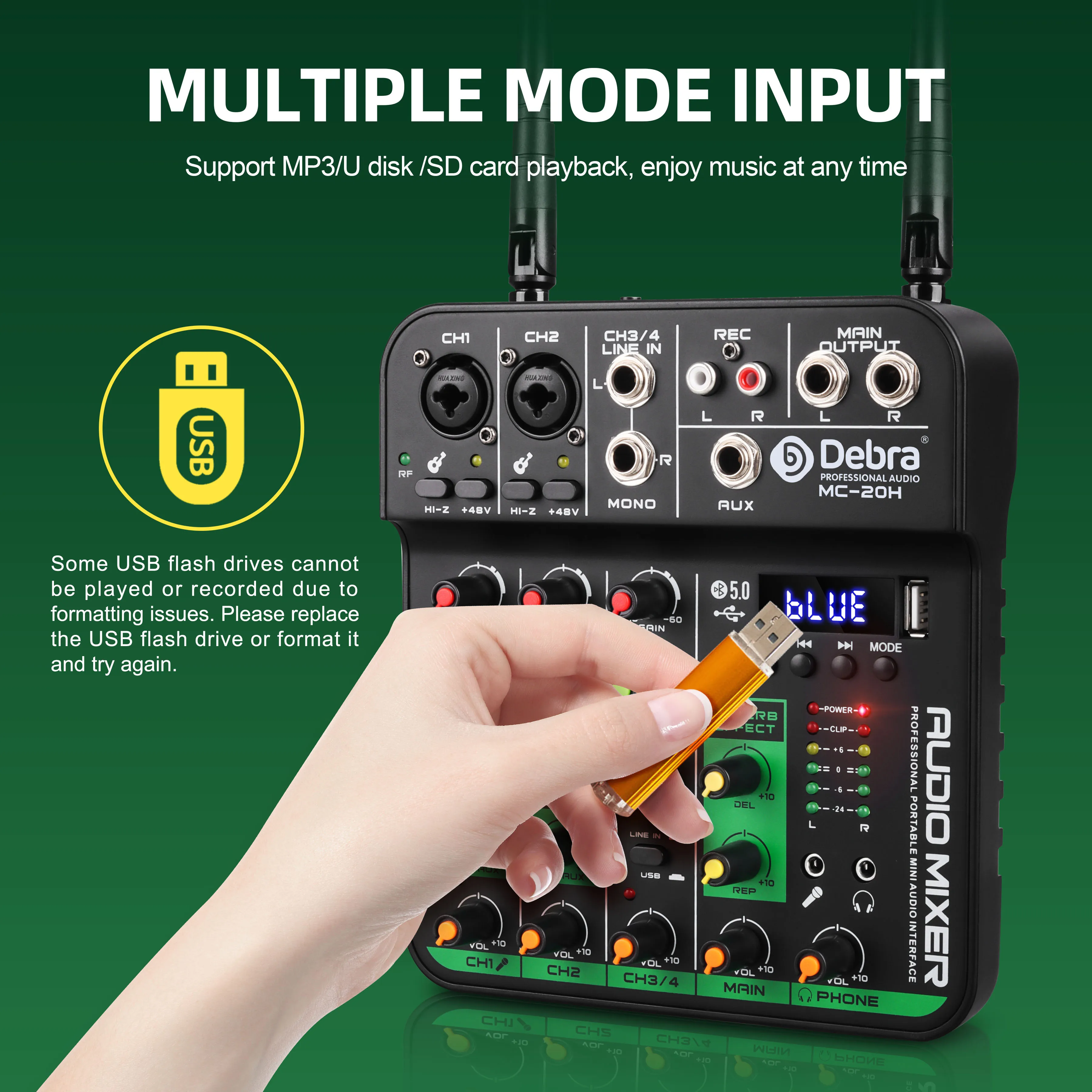Debra 4-Channel Audio Mixer with UHF Wireless Microphone, Bluetooth Recording, PC Compatibility, Delay and Repeat Effect Audio Interface Mixing Console 8 kf Sd372b05501c847878d95df4c03f1e478H