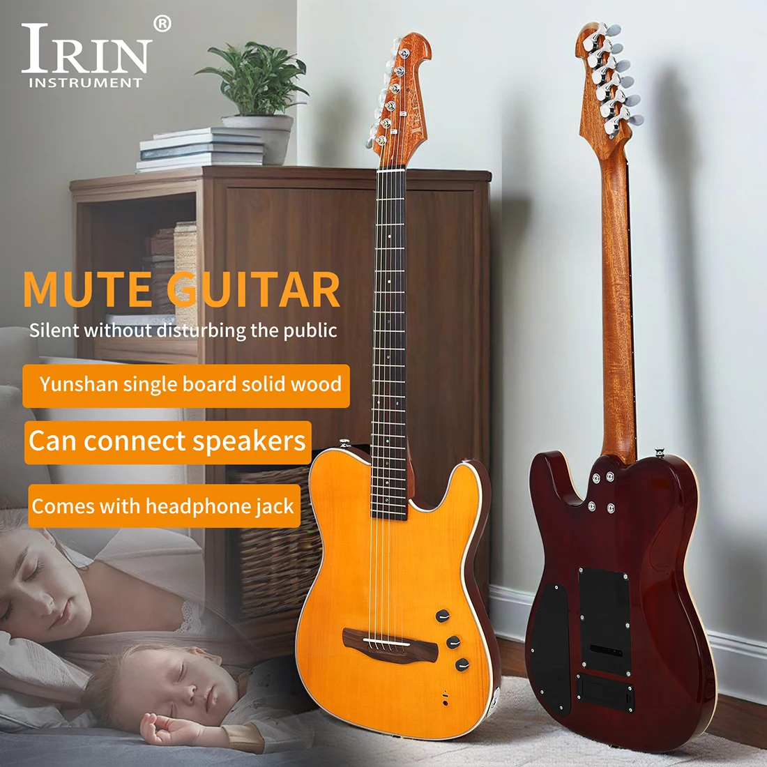 IRIN Silent Electric Acoustic Guitar - 39" Thin Body Spruce Panel 6 String Folk Guitar with Bag & Adapter Cable 2 kf Se68f9b5753dd4734ae7edf7db16c944bI