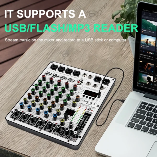 kf-Sf017d4a420d84a6290e00ce899a3167dt Professional 6-Channel DJ Audio Mixer with USB Interface, Bluetooth, 16 DSP Effects, 3-Band EQ, and Portable Design (ARMX-6)