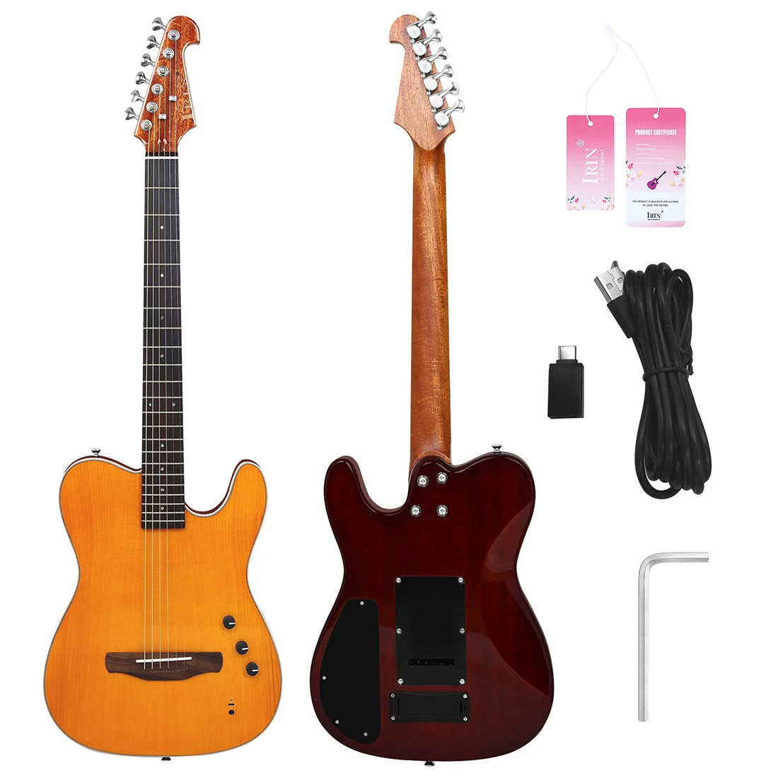 IRIN Silent Electric Acoustic Guitar - 39" Thin Body Spruce Panel 6 String Folk Guitar with Bag & Adapter Cable 9 kf Sf7852328c5984757a9d7916e09683e03J