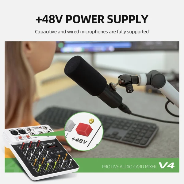 kf-Sfb0d88a413a6486cb0f6082ba7cd1bcbv Debra V4 4-Channel Audio Mixer with Bluetooth Recording, 48V Phantom Power, Delay, Repeat, and Effect Features for PC