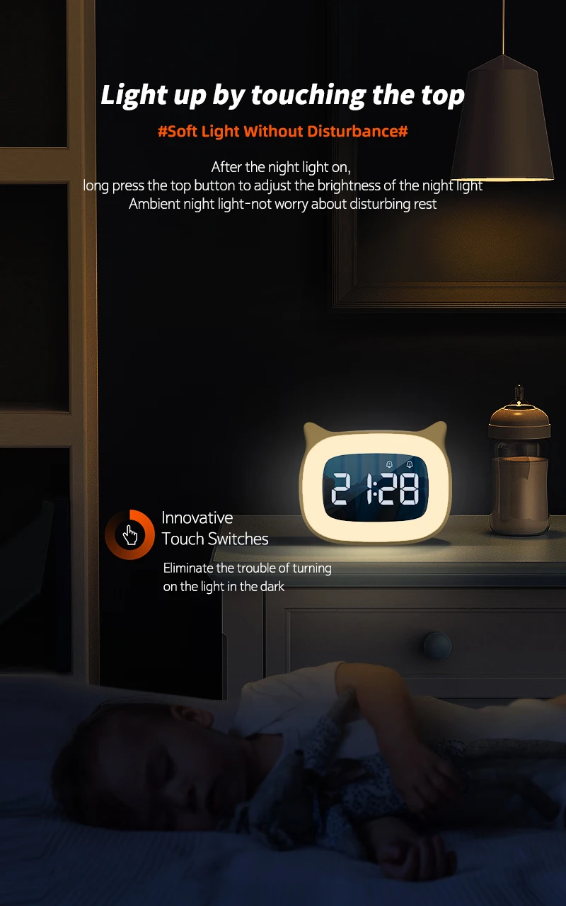 Music LED Digital Alarm Clock with Voice Control and Night Light: 1200mAh Battery Home Table Decoration Desktop Clock 4 kf Sff74b92768674433a48af3768cfcb162f